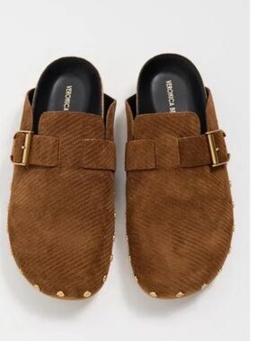 Veronica Beard womens Tan Suede Slip-On Mules with Gold Studs